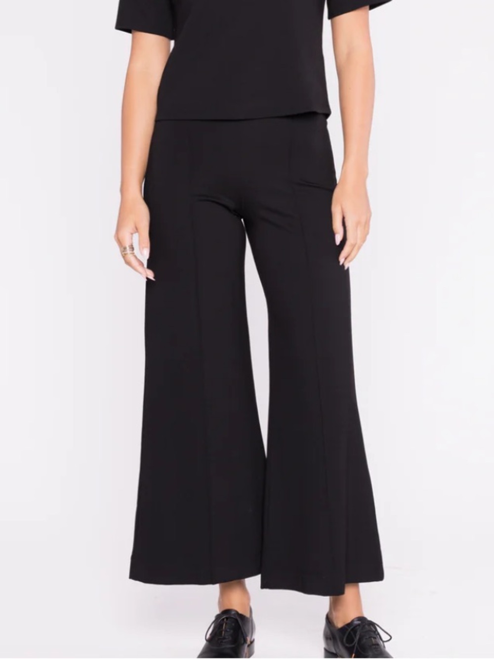 Ripley Rader Black Ponte Knit Long Wide Leg Cropped Pants